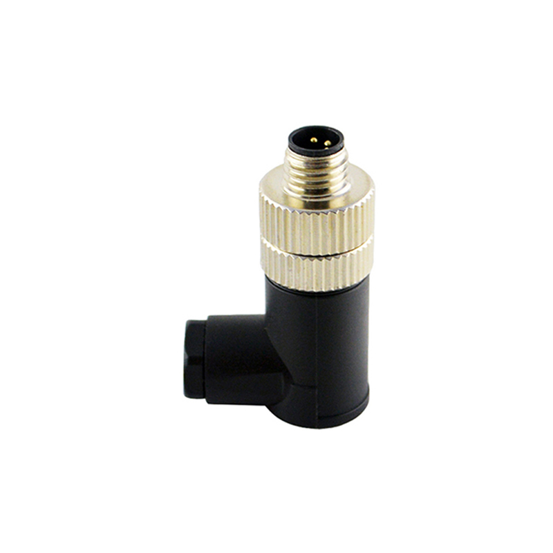 M8 3pins A code male right angle plastic assembly connector,unshielded,suitable cable outer diameter 3.5mm-5.0mm